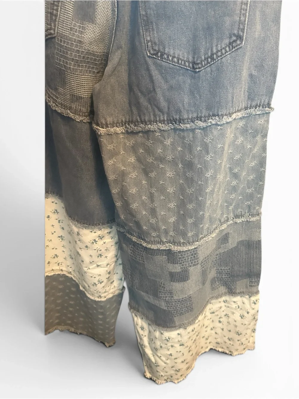 BellanBlue Patchwork Wide Leg Jeans in Light Blue and Cream Lg